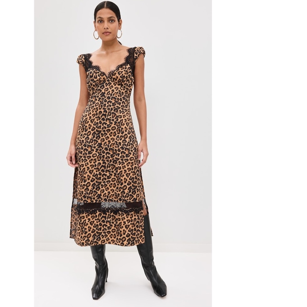 NEW FREE PEOPLE Leopard ANIMAL Print Foolish Heart LACE TRIM Satin SLIP DRESS XL - Picture 4 of 16
